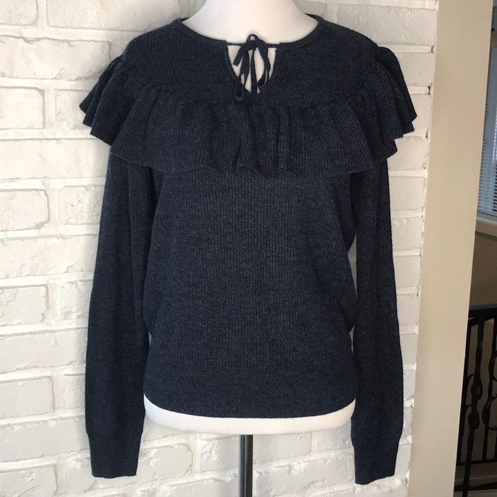 Madewell Blue Sweater Ruffle Top XS